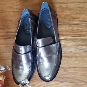 Franco Sarto Brindy Women's Chunky Metallic Pewter/Bronze Penny Loafer Sz 7.5 US